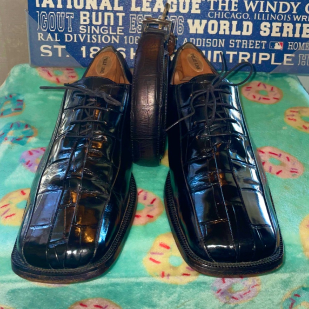 Stacy Adams Alligator Print Shoes SZ11 matching Brighton leather Belt SZ34